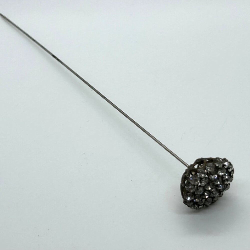 Antique Victorian Hat Pin Clear Paste Rhinestone Domed Top Filigree Back 10" - Picture 8 of 16
